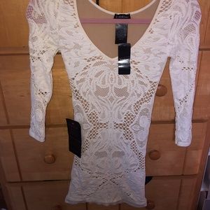 BEBE lace body con dress
